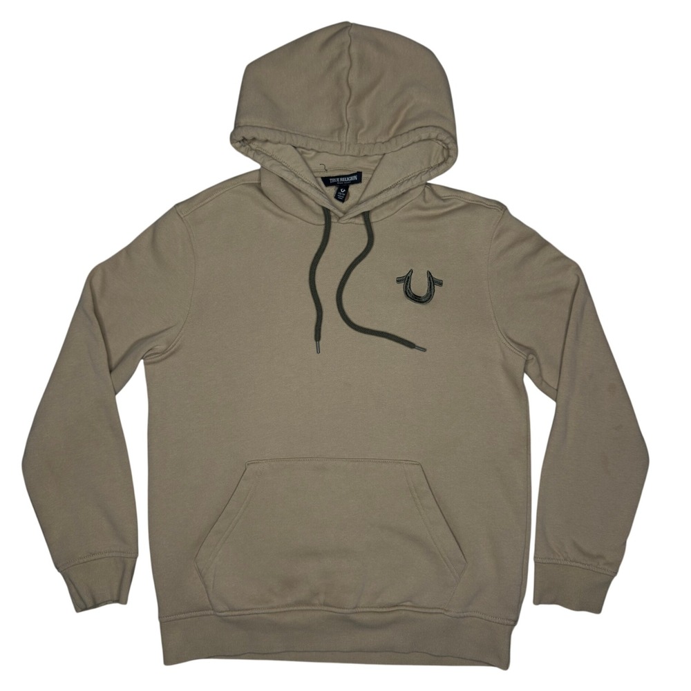 True Religion Men's XS Hoodie Tan Graphic Buddha Pullover Sweatshirt